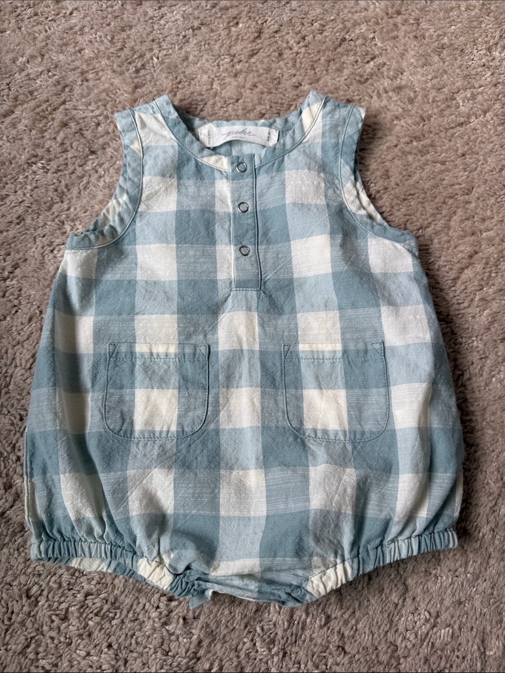 Pehr Checkmate One Piece Baby Summer Sleeveless Romper size 3-6 month in Pond